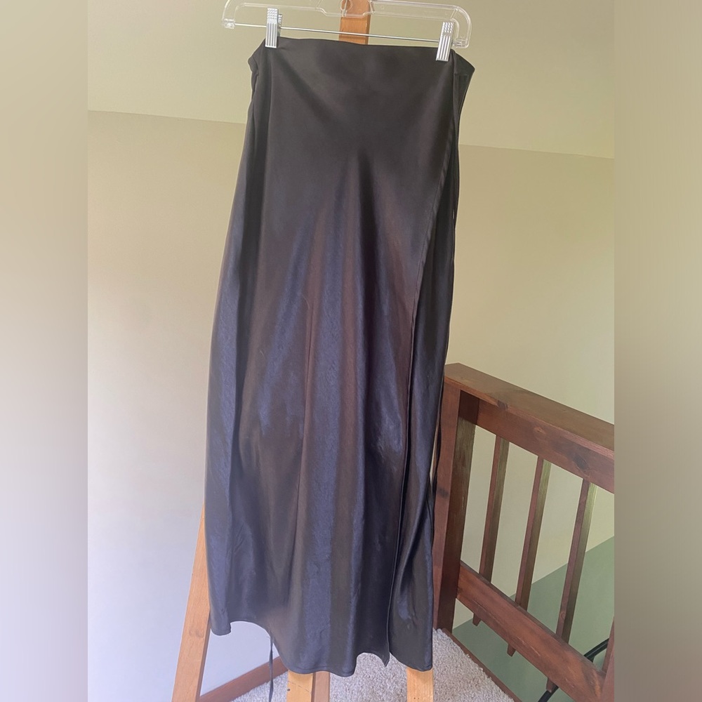 Strappy Satin High Waisted Midi Skirt